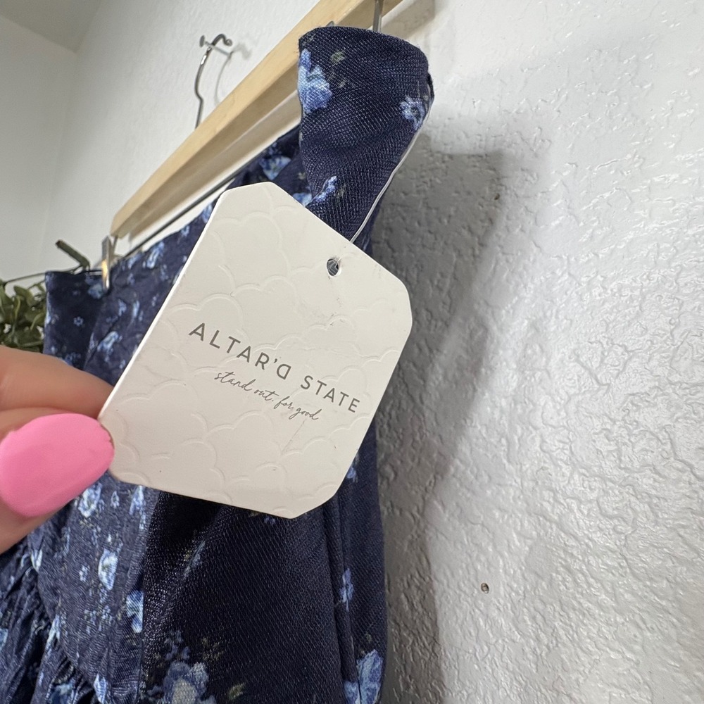 Altar'd State Navy Blue Floral Strapless Tiered Maxi Dress - Picture 6 of 11